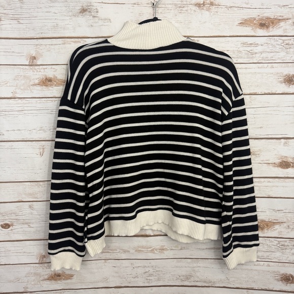 Zara Black Cream Striped Mockneck Pullover Sweater - Picture 2 of 4